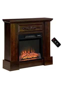 Best deal ❤️ HOMCOM 32" Electric Fireplace with Mantel Freestanding Heater with LED Log Flame Overheat Protection and Remote Control 1400W Brown ❤️