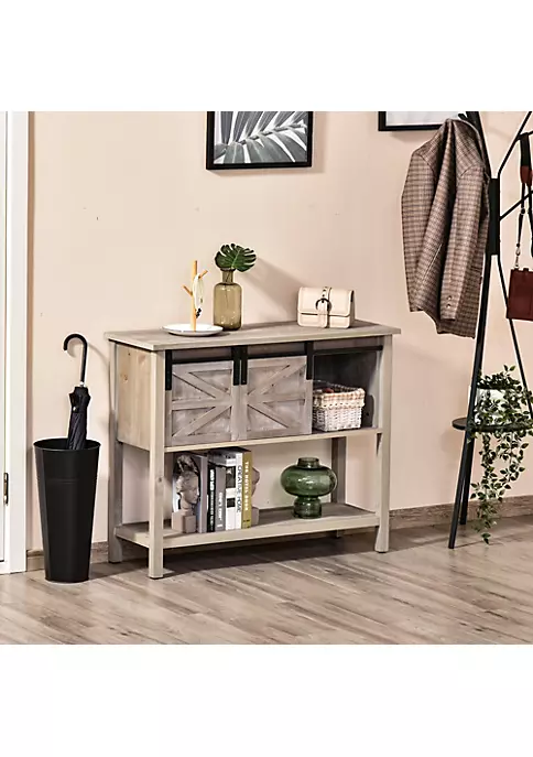 Best Sale 👏 HOMCOM Farmhouse Style Console Table with Sliding Barn Doors and 4 Open Storage Compartments and Elevated Base Grey 🔥 6 Best Sale 👏 HOMCOM Farmhouse Style Console Table with Sliding Barn Doors and 4 Open Storage Compartments and Elevated Base Grey 🔥 - Image 4