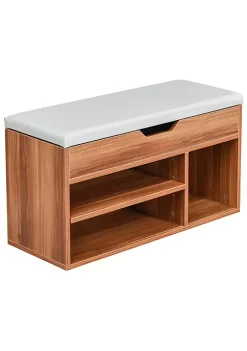 Buy 💯 HOMCOM 👟 Shoe Rack Bench Storage Organizer with Padded Cushion Shelves Hidden Compartments for 👟 Shoes 🥾 Boots High Heel Brown 🌟