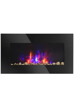 Outlet 🧨 HOMCOM 28" 1500W Electric Wall Mounted Fireplace with Flame Effect 7 Color Background Light and Side Light Black 😍