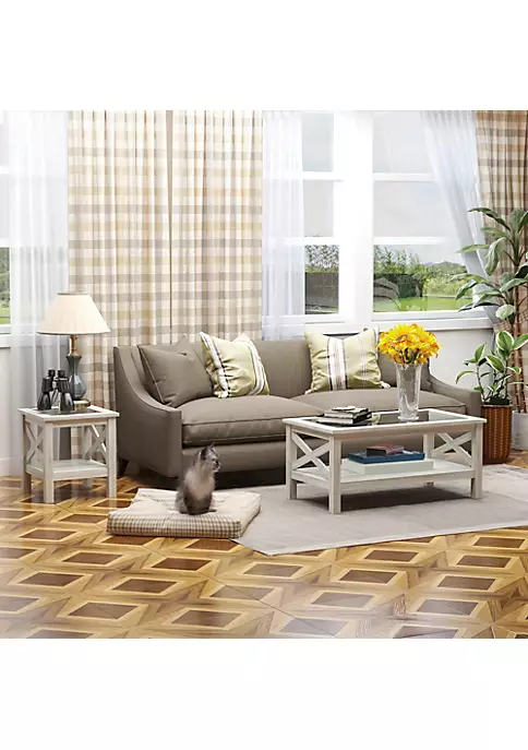 Cheapest ๐คฉ HOMCOM Farmhouse Style End Table with Wood Frame Tempered Glass Tabletop and Underneath Storage Shelf White Oak โ๏ธ 6 Cheapest ๐คฉ HOMCOM Farmhouse Style End Table with Wood Frame Tempered Glass Tabletop and Underneath Storage Shelf White Oak โ๏ธ - Image 4