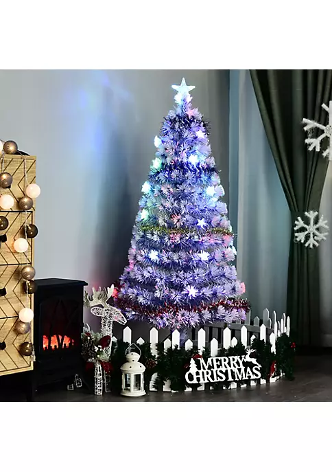 Hot Sale 🛒 HOMCOM 6ft Tall Pre Lit Douglas Fir Artificial 🔔 Christmas Tree with Realistic Branches Multi Color LED Lights Fiber Optics and 230 Tips White/Blue 🥰 4 Hot Sale 🛒 HOMCOM 6ft Tall Pre Lit Douglas Fir Artificial 🔔 Christmas Tree with Realistic Branches Multi Color LED Lights Fiber Optics and 230 Tips White/Blue 🥰 - Image 2