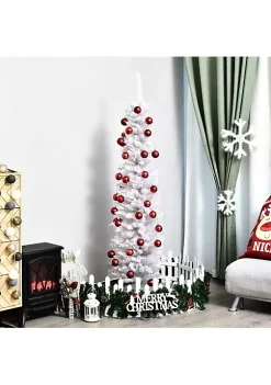Best Sale ⭐ HOMCOM 6ft Tall Slim Noble Fir Unlit Artificial 🎅 Christmas Tree with Realistic Branches and 390 Tips White 🎁 -HOMCOM Sales Store Belk 529