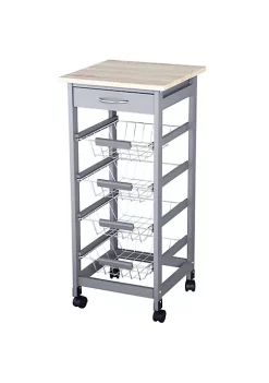 New 😍 HOMCOM 32.25" Wooden Rolling Kitchen Storage Cart Trolley Cart on 360 degree Swivel Wheels with Storage Drawer Grey 🎁