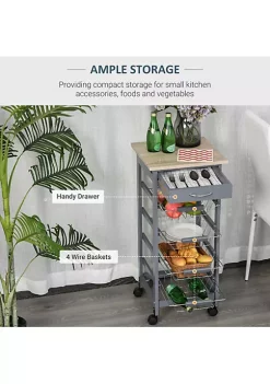 New 😍 HOMCOM 32.25" Wooden Rolling Kitchen Storage Cart Trolley Cart on 360 degree Swivel Wheels with Storage Drawer Grey 🎁 -HOMCOM Sales Store Belk 538