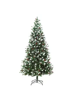 Best reviews of ๐ HOMCOM 7' Tall Unlit Snow Flocked Fir Artificial ๐ Christmas Tree with Realistic Branches Red Berries and 1172 Tips Green / White ๐