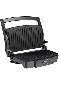 Outlet ✨ HOMCOM Panini Press Grill Stainless Steel Countertop Sandwich Maker with Non Stick Double Plates Locking Lids and Drip Tray Silver / Black 🎉