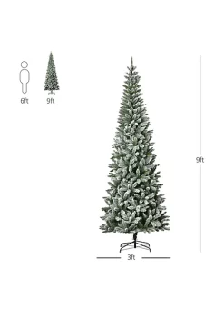 Flash Sale 🔥 HOMCOM 9ft Unlit Snow Flocked Slim Pine Artificial 🎁 Christmas Tree with Realistic Branches and 1084 Tips 🔔 -HOMCOM Sales Store Belk 578