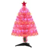 Cheapest ✨ HOMCOM 3ft Tall Pre Lit Douglas Fir Artificial ❄ Christmas Tree with Realistic Branches 90 Multi Color LED Lights Fiber Optics and 90 Tips Pink ✨