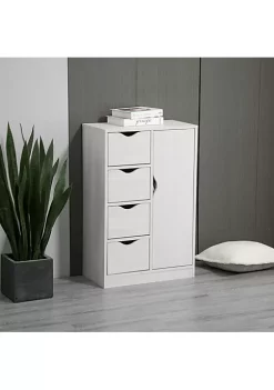New 🥰 HOMCOM Modern Storage Cabinet Slim Chest Freestanding Storage Organizer with Four Drawers for Bedroom Entryway Living room and Bathroom White 🔔 -HOMCOM Sales Store Belk 614