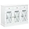 Promo 😉 HOMCOM 45" Farmhouse Style Kitchen Sideboard Serving Buffet Storage Cabinet Cupboard with Glass Doors and 3 Drawers White 😉