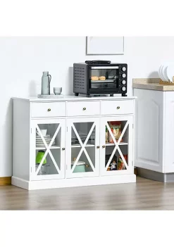 Promo 😉 HOMCOM 45" Farmhouse Style Kitchen Sideboard Serving Buffet Storage Cabinet Cupboard with Glass Doors and 3 Drawers White 😉 10 Promo 😉 HOMCOM 45" Farmhouse Style Kitchen Sideboard Serving Buffet Storage Cabinet Cupboard with Glass Doors and 3 Drawers White 😉 -HOMCOM Sales Store Belk 640