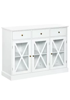 Promo 😉 HOMCOM 45" Farmhouse Style Kitchen Sideboard Serving Buffet Storage Cabinet Cupboard with Glass Doors and 3 Drawers White 😉 11 Promo 😉 HOMCOM 45" Farmhouse Style Kitchen Sideboard Serving Buffet Storage Cabinet Cupboard with Glass Doors and 3 Drawers White 😉 -HOMCOM Sales Store Belk 641