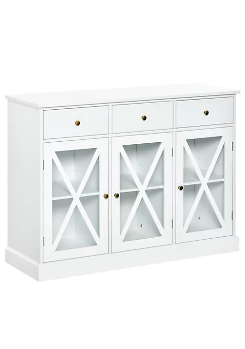 Promo 😉 HOMCOM 45" Farmhouse Style Kitchen Sideboard Serving Buffet Storage Cabinet Cupboard with Glass Doors and 3 Drawers White 😉 7 Promo 😉 HOMCOM 45" Farmhouse Style Kitchen Sideboard Serving Buffet Storage Cabinet Cupboard with Glass Doors and 3 Drawers White 😉 - Image 5