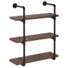 Budget ❤️ HOMCOM 3 Tier Industrial Pipe Shelves Floating Wall Mounted Bookshelf Metal Frame Display Rack for Living Room or Bedroom Rustic Brown 🔔 -HOMCOM Sales Store Belk 647
