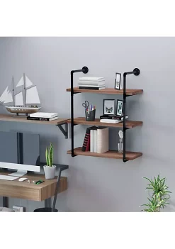 Budget ❤️ HOMCOM 3 Tier Industrial Pipe Shelves Floating Wall Mounted Bookshelf Metal Frame Display Rack for Living Room or Bedroom Rustic Brown 🔔 -HOMCOM Sales Store Belk 649