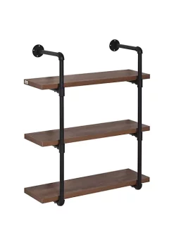 Budget ❤️ HOMCOM 3 Tier Industrial Pipe Shelves Floating Wall Mounted Bookshelf Metal Frame Display Rack for Living Room or Bedroom Rustic Brown 🔔 -HOMCOM Sales Store Belk 651