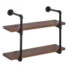 Hot Sale 😍 HOMCOM 2 Tier Industrial Pipe Shelves Floating Wall Mounted Bookshelf Metal Frame Display Rack 1.25" Thickness Shelving Unit for Farmhouse Kitchen Bar Rustic Brown 🌟 -HOMCOM Sales Store Belk 680