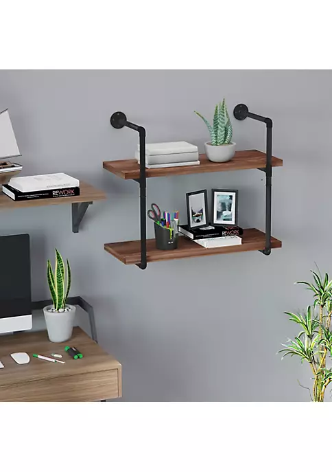 Hot Sale ๐ HOMCOM 2 Tier Industrial Pipe Shelves Floating Wall Mounted Bookshelf Metal Frame Display Rack 1.25" Thickness Shelving Unit for Farmhouse Kitchen Bar Rustic Brown ๐ 6 Hot Sale ๐ HOMCOM 2 Tier Industrial Pipe Shelves Floating Wall Mounted Bookshelf Metal Frame Display Rack 1.25" Thickness Shelving Unit for Farmhouse Kitchen Bar Rustic Brown ๐ - Image 4
