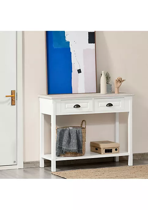 Brand new ๐ HOMCOM Console Table with 2 Storage Drawers and Open Shelf Vintage Distressed Sofa Table for Hallway Living Room or Bedroom White โ๏ธ 6 Brand new ๐ HOMCOM Console Table with 2 Storage Drawers and Open Shelf Vintage Distressed Sofa Table for Hallway Living Room or Bedroom White โ๏ธ - Image 4