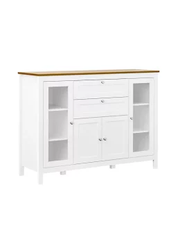 Flash Sale 🎉 HOMCOM 47" Modern Buffet Cabinet Storage Sideboard with Glass Door Cabinets Pull Out Drawers and Adjustable Shelving for Kitchen Living Room Oak / White 😍