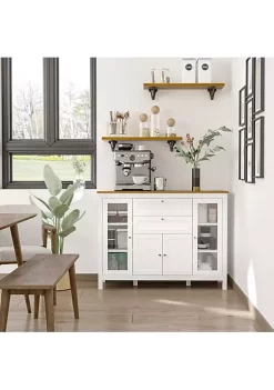 Flash Sale 🎉 HOMCOM 47" Modern Buffet Cabinet Storage Sideboard with Glass Door Cabinets Pull Out Drawers and Adjustable Shelving for Kitchen Living Room Oak / White 😍 -HOMCOM Sales Store Belk 703