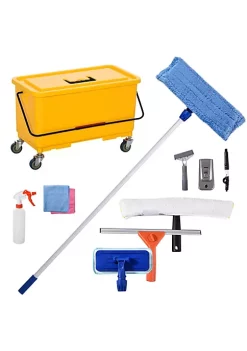 Outlet 🎁 HOMCOM Cleaning Tool Set with Microfiber Mop Pads Bucket Squeegee Scrubber Scrapers Spray Bottle for Floor Glass Door Window Car Windshield Multi Color ✨ -HOMCOM Sales Store Belk 709