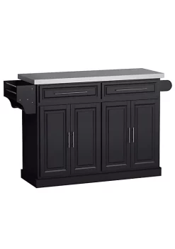 Discount ✔️ HOMCOM Portable Multi Storage Rolling Kitchen Island Storage Cart with Stainless Steel Top and Cabinet on Wheels Black 🧨 -HOMCOM Sales Store Belk 716