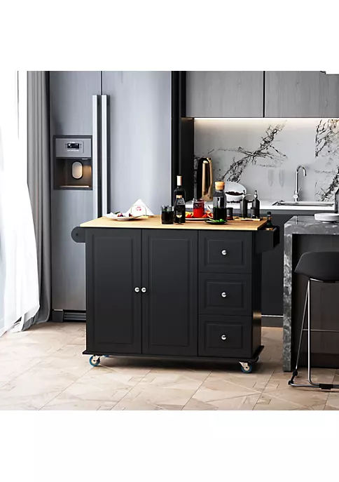 Flash Sale β HOMCOM Mobile Kitchen Island Storage Trolley Cart on Wheels with Dropleaf Top Towel/Spice Rack 3 Drawers 2 Door Cabinet Black π 4 Flash Sale β HOMCOM Mobile Kitchen Island Storage Trolley Cart on Wheels with Dropleaf Top Towel/Spice Rack 3 Drawers 2 Door Cabinet Black π - Image 2