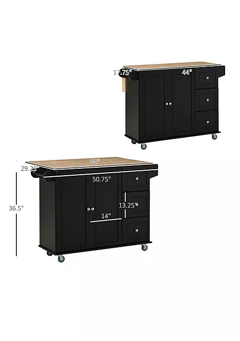 Flash Sale β HOMCOM Mobile Kitchen Island Storage Trolley Cart on Wheels with Dropleaf Top Towel/Spice Rack 3 Drawers 2 Door Cabinet Black π 5 Flash Sale β HOMCOM Mobile Kitchen Island Storage Trolley Cart on Wheels with Dropleaf Top Towel/Spice Rack 3 Drawers 2 Door Cabinet Black π - Image 3
