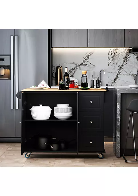 Flash Sale β HOMCOM Mobile Kitchen Island Storage Trolley Cart on Wheels with Dropleaf Top Towel/Spice Rack 3 Drawers 2 Door Cabinet Black π 6 Flash Sale β HOMCOM Mobile Kitchen Island Storage Trolley Cart on Wheels with Dropleaf Top Towel/Spice Rack 3 Drawers 2 Door Cabinet Black π - Image 4
