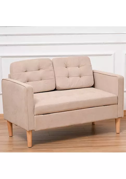 Deals โค๏ธ HOMCOM Modern 2 Seater Loveseat Button Tufted Fabric Couch with Storage Chest Cushions and Rubberwood Legs for Living Room Light Brown ๐ 4 Deals โค๏ธ HOMCOM Modern 2 Seater Loveseat Button Tufted Fabric Couch with Storage Chest Cushions and Rubberwood Legs for Living Room Light Brown ๐ - Image 2
