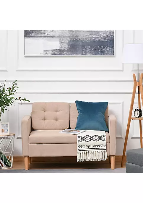 Deals โค๏ธ HOMCOM Modern 2 Seater Loveseat Button Tufted Fabric Couch with Storage Chest Cushions and Rubberwood Legs for Living Room Light Brown ๐ 6 Deals โค๏ธ HOMCOM Modern 2 Seater Loveseat Button Tufted Fabric Couch with Storage Chest Cushions and Rubberwood Legs for Living Room Light Brown ๐ - Image 4