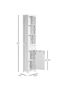 New ⭐ HOMCOM 67" Tall Bathroom Storage Cabinet Freestanding Linen Tower with 3 Tier Shelf Drawer and Cupboard Narrow Side Floor Organizer White 🔥 -HOMCOM Sales Store Belk 742