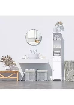 New ⭐ HOMCOM 67" Tall Bathroom Storage Cabinet Freestanding Linen Tower with 3 Tier Shelf Drawer and Cupboard Narrow Side Floor Organizer White 🔥 -HOMCOM Sales Store Belk 743