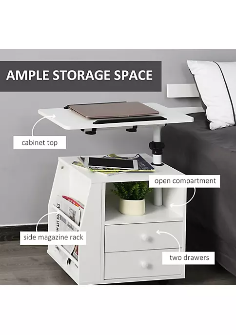 New ๐ HOMCOM Modern End/Side Table for Living Room or Bedroom with a 360 degree Adjustable Height Tabletop and Storage Drawers White ๐ฅฐ 6 New ๐ HOMCOM Modern End/Side Table for Living Room or Bedroom with a 360 degree Adjustable Height Tabletop and Storage Drawers White ๐ฅฐ - Image 4