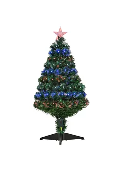 Best deal ❤️ HOMCOM 3ft Tall Douglas Fir Pre Lit Artificial 🎄 Christmas Tree with Realistic Branches 90 Multi Color LED Lights Fiber Optics and 90 Tips 👍