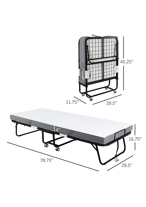 Best Pirce π€© HOMCOM Folding Bed with 4 Inch Mattress Portable Foldable Guest Bed with Sturdy Metal Frame on Wheels 78"x29"x16" βοΈ 6 Best Pirce π€© HOMCOM Folding Bed with 4 Inch Mattress Portable Foldable Guest Bed with Sturdy Metal Frame on Wheels 78"x29"x16" βοΈ - Image 4