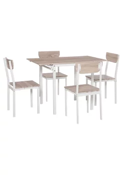 New 🌟 HOMCOM Modern 5 Piece Dining Table Set for 4 with Foldable Drop Leaf 4 Chairs and Metal Frame for Small Spaces White 🎁