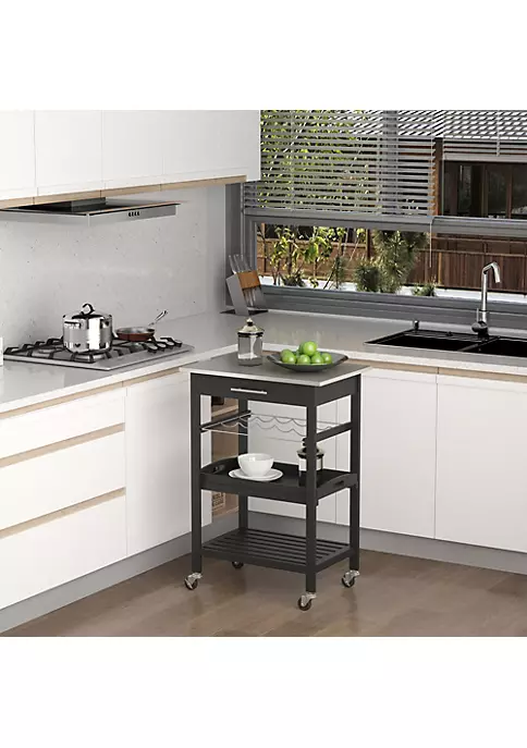 Flash Sale ๐ HOMCOM Kitchen island Cart Rolling Trolley Utility Serving Cart with Stainless Steel Tabletop Wine Rack and Drawer โ 4 Flash Sale ๐ HOMCOM Kitchen island Cart Rolling Trolley Utility Serving Cart with Stainless Steel Tabletop Wine Rack and Drawer โ - Image 2