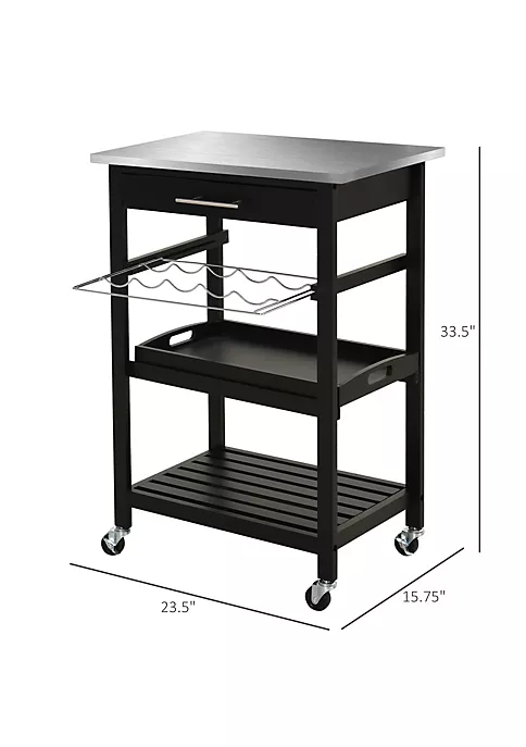 Flash Sale ๐ HOMCOM Kitchen island Cart Rolling Trolley Utility Serving Cart with Stainless Steel Tabletop Wine Rack and Drawer โ 5 Flash Sale ๐ HOMCOM Kitchen island Cart Rolling Trolley Utility Serving Cart with Stainless Steel Tabletop Wine Rack and Drawer โ - Image 3