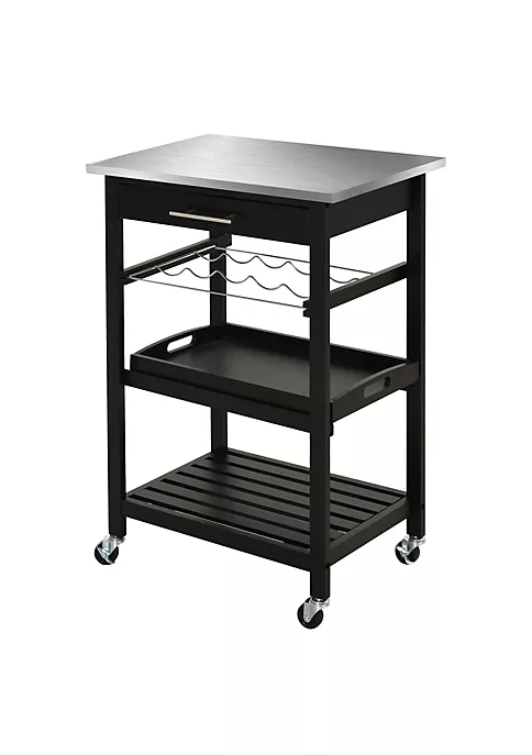 Flash Sale ๐ HOMCOM Kitchen island Cart Rolling Trolley Utility Serving Cart with Stainless Steel Tabletop Wine Rack and Drawer โ 7 Flash Sale ๐ HOMCOM Kitchen island Cart Rolling Trolley Utility Serving Cart with Stainless Steel Tabletop Wine Rack and Drawer โ - Image 5