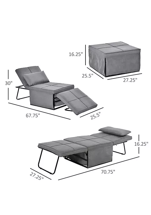 Wholesale 😀 HOMCOM 4 in 1 Multi Function Folding Single Sofa Bed with Ottoman Sleeper Adjustable Backrest Lounger Convertible Upholstered Couch For Living Room Small Space Grey 👏 4 Wholesale 😀 HOMCOM 4 in 1 Multi Function Folding Single Sofa Bed with Ottoman Sleeper Adjustable Backrest Lounger Convertible Upholstered Couch For Living Room Small Space Grey 👏 - Image 2