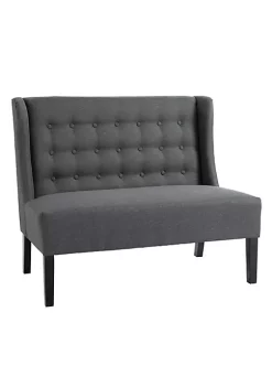 Buy ❤️ HOMCOM Wingback Double Sofa Linen Fabric Upholstery Button Tufted Loveseat Armless Couch Modern Contemporary Living Room Settee with Wood Legs Grey 🌟 -HOMCOM Sales Store Belk 811