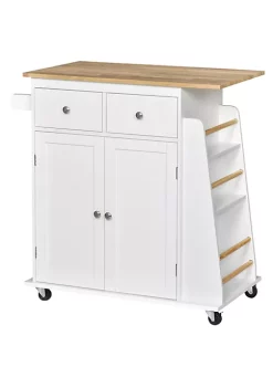 Brand new ⌛ HOMCOM Rolling Kitchen Island Storage Trolley Cart with 3 Tier Spice Rack and Rubber Wood Top for Dining Room ⌛