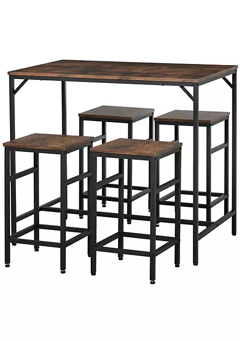 Outlet ✔️ HOMCOM 5 Piece Industrial Dining Table Set Bar Table and 4 Stools Set Space Saving for Pob and Kitchen Black/Brown ✨ 3 Outlet ✔️ HOMCOM 5 Piece Industrial Dining Table Set Bar Table and 4 Stools Set Space Saving for Pob and Kitchen Black/Brown ✨