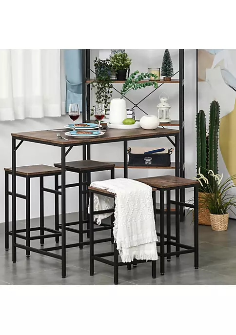 Outlet ✔️ HOMCOM 5 Piece Industrial Dining Table Set Bar Table and 4 Stools Set Space Saving for Pob and Kitchen Black/Brown ✨ 4 Outlet ✔️ HOMCOM 5 Piece Industrial Dining Table Set Bar Table and 4 Stools Set Space Saving for Pob and Kitchen Black/Brown ✨ - Image 2