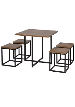 Best Sale โ HOMCOM 5 Piece Dining Room Table Chair Set Square Board Steel Space Saving With Stools for Small Space Breakfast Nook Walnut Wood Color ๐