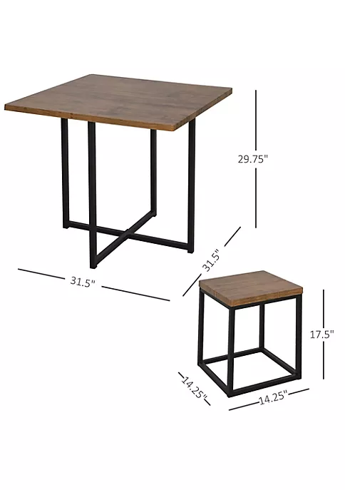Best Sale ⌛ HOMCOM 5 Piece Dining Room Table Chair Set Square Board Steel Space Saving With Stools for Small Space Breakfast Nook Walnut Wood Color 😉 4 Best Sale ⌛ HOMCOM 5 Piece Dining Room Table Chair Set Square Board Steel Space Saving With Stools for Small Space Breakfast Nook Walnut Wood Color 😉 - Image 2
