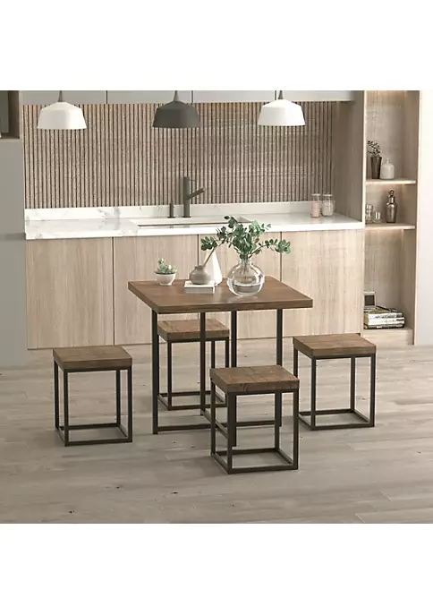 Best Sale ⌛ HOMCOM 5 Piece Dining Room Table Chair Set Square Board Steel Space Saving With Stools for Small Space Breakfast Nook Walnut Wood Color 😉 5 Best Sale ⌛ HOMCOM 5 Piece Dining Room Table Chair Set Square Board Steel Space Saving With Stools for Small Space Breakfast Nook Walnut Wood Color 😉 - Image 3